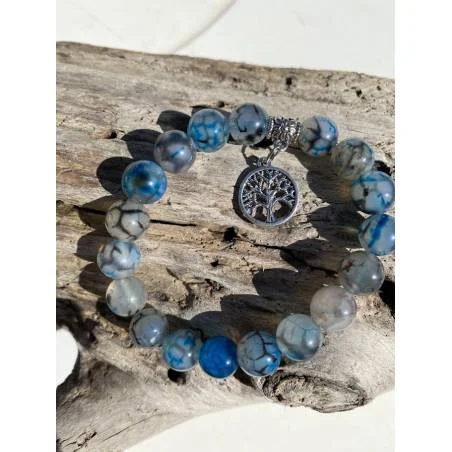 Bracelet Agate Veine Dragon 10mm Arbre de Vie - Bijou lithothérapie Agate