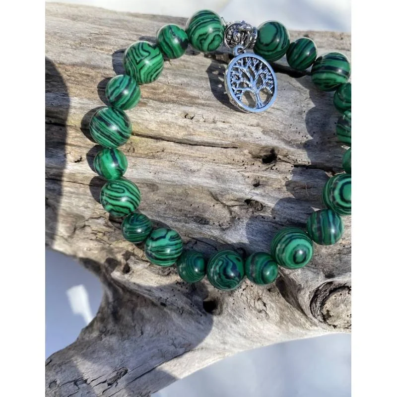 Bracelet Malachite 8-10mm Arbre de Vie - Guérison - Bijou lithothérapie bien-être