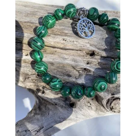 Bracelet Malachite 8-10mm Arbre de Vie - Guérison - Bijou lithothérapie bien-être