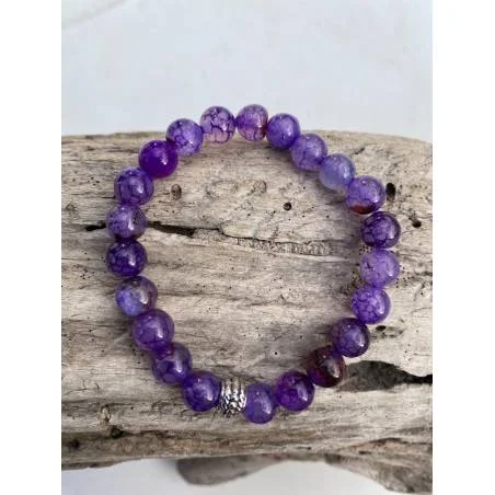 Bracelet Agate Dragon Mauve 8mm - Créativité - Bijou lithothérapie Agate