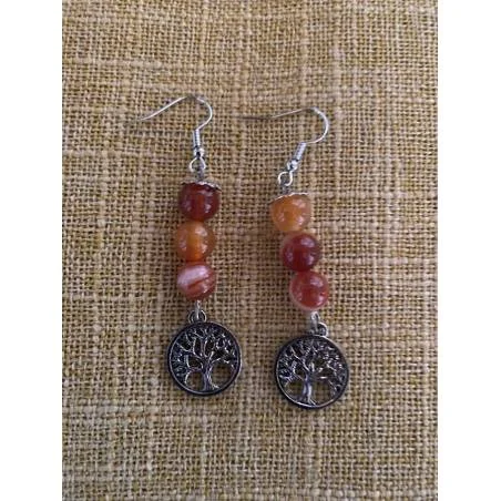 Boucles Oreilles Cornaline Arbre de Vie - Bijou lithothérapie Cornaline