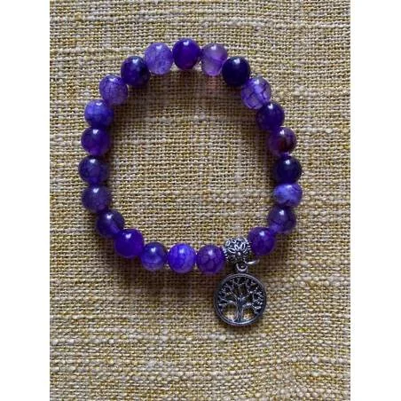 Bracelet Agate Veine Dragon Violet 8mm - Bijou lithothérapie Agate