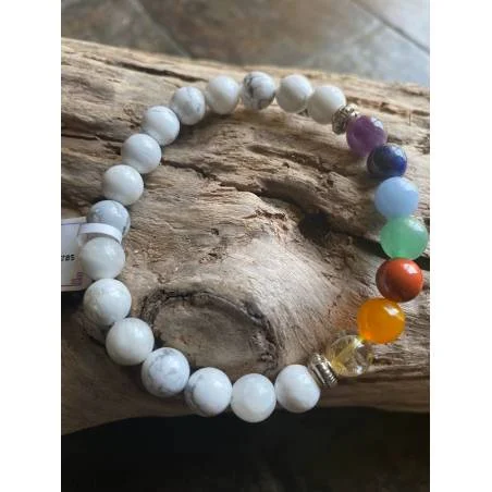 Bracelet Howlite Chakras 8mm - Harmonie Énergétique - Bijou lithothérapie Howlite