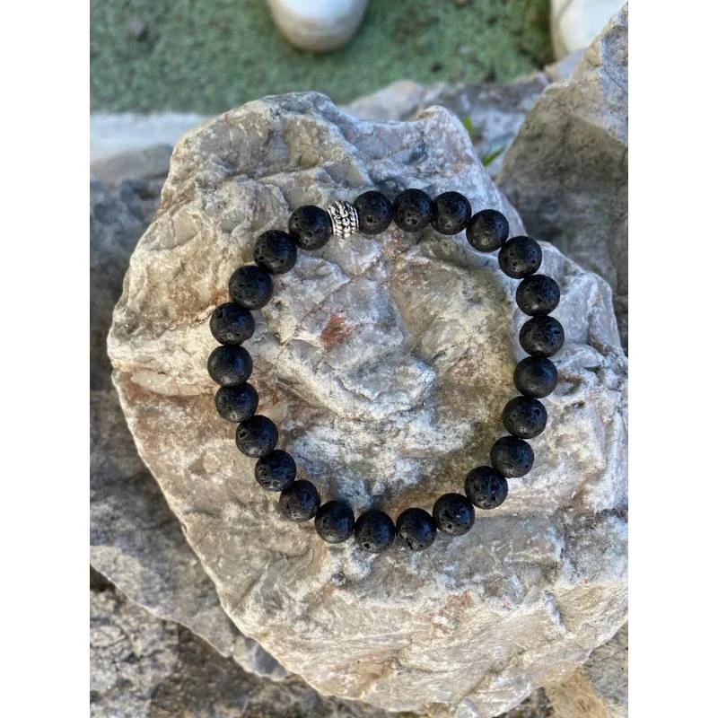 Bracelet Pierre de Lave 8mm - Ancrage et Force - Bijou lithothérapie Lave