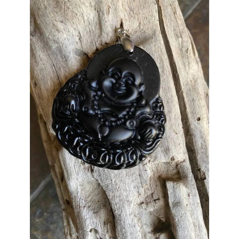 Pendentif Bouddha Obsidienne Purification - Bijou lithothérapie Obsidienne