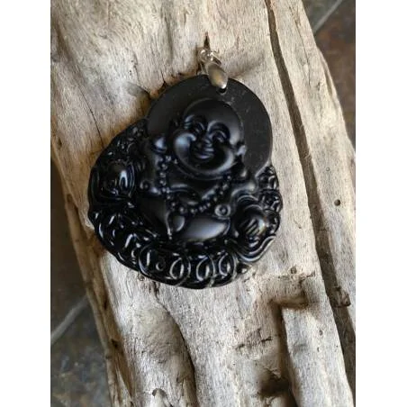 Pendentif Bouddha Obsidienne Purification - Bijou lithothérapie Obsidienne