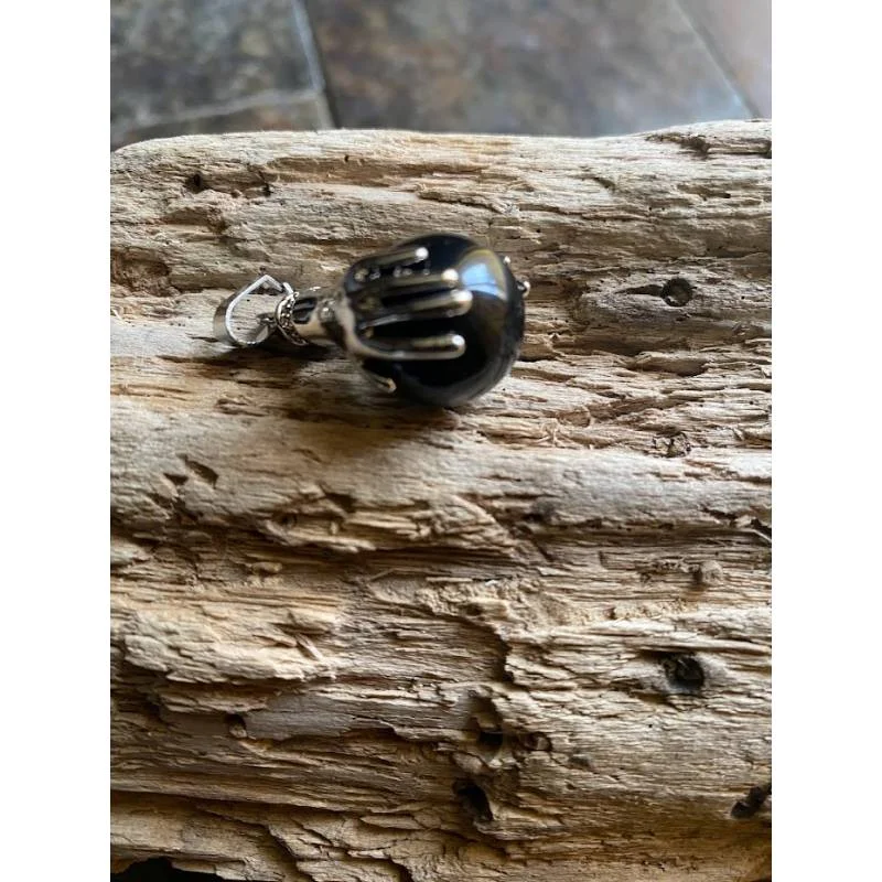 Pendentif Obsidienne Main Métal - Protection Symbole - Bijou lithothérapie Obsidienne