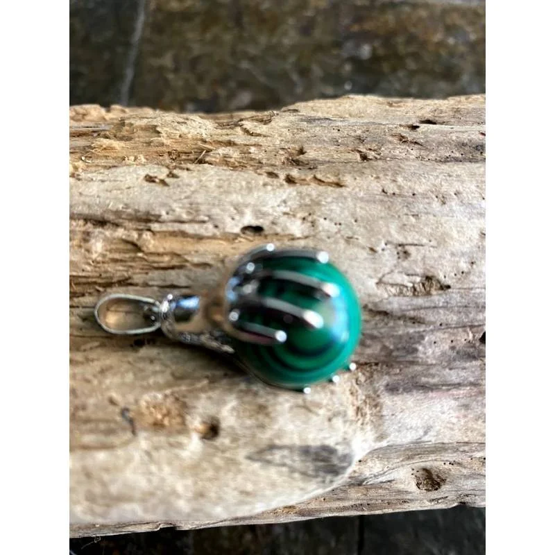 Pendentif Malachite Main - Pierre Guérison Verte - Bijou lithothérapie bien-être