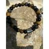 Bracelet Triple Protection Lave Tigre Obsidienne 22cm - Bijou lithothérapie Obsidienne
