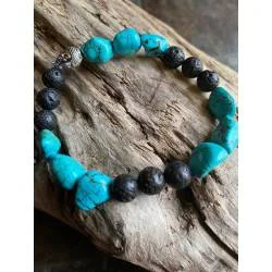 Bracelet Turquoise Pierre de Lave - Apaisement - Bijou lithothérapie Lave